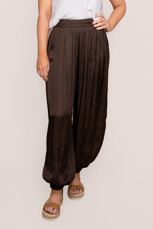 Kendall Satin Pants in Chocolate