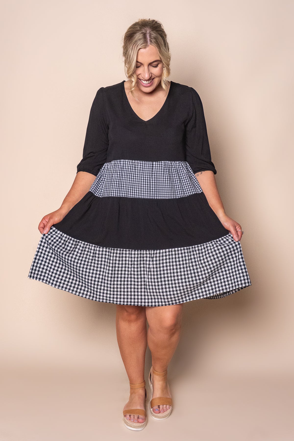 Prunella Checked Dress in Black