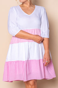 Prunella Checked Dress in White