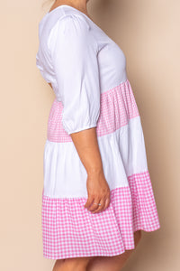 Prunella Checked Dress in White