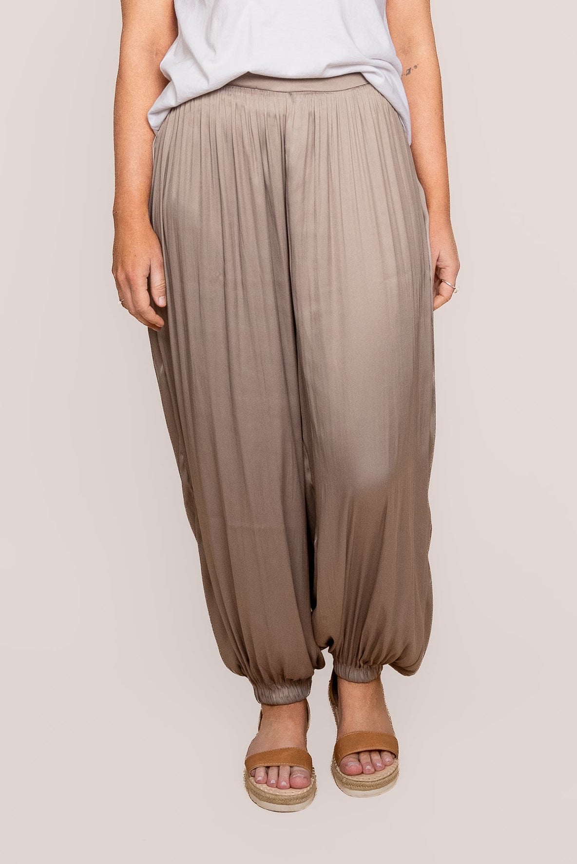 Kendall Satin Pants in Taupe