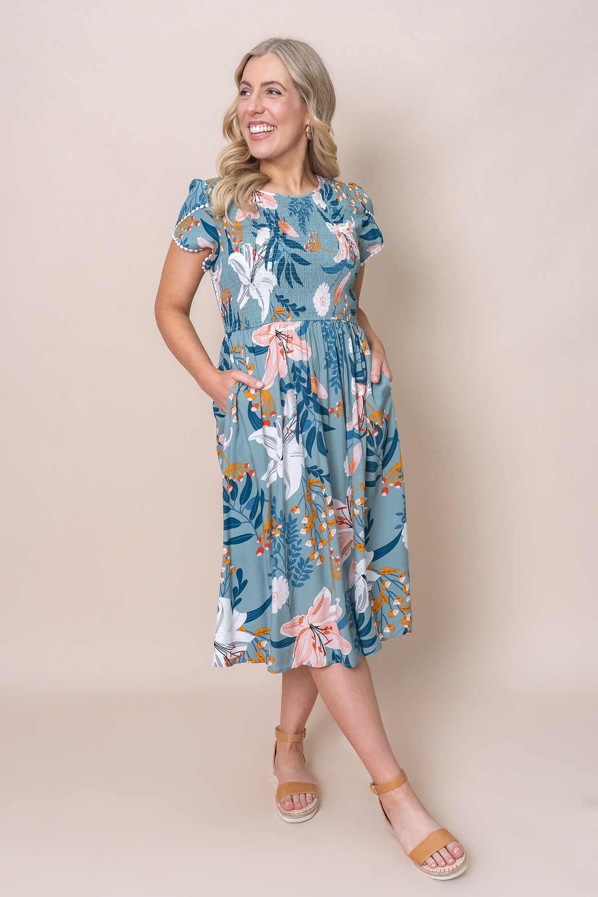 Edith Dress in Tropical Teal