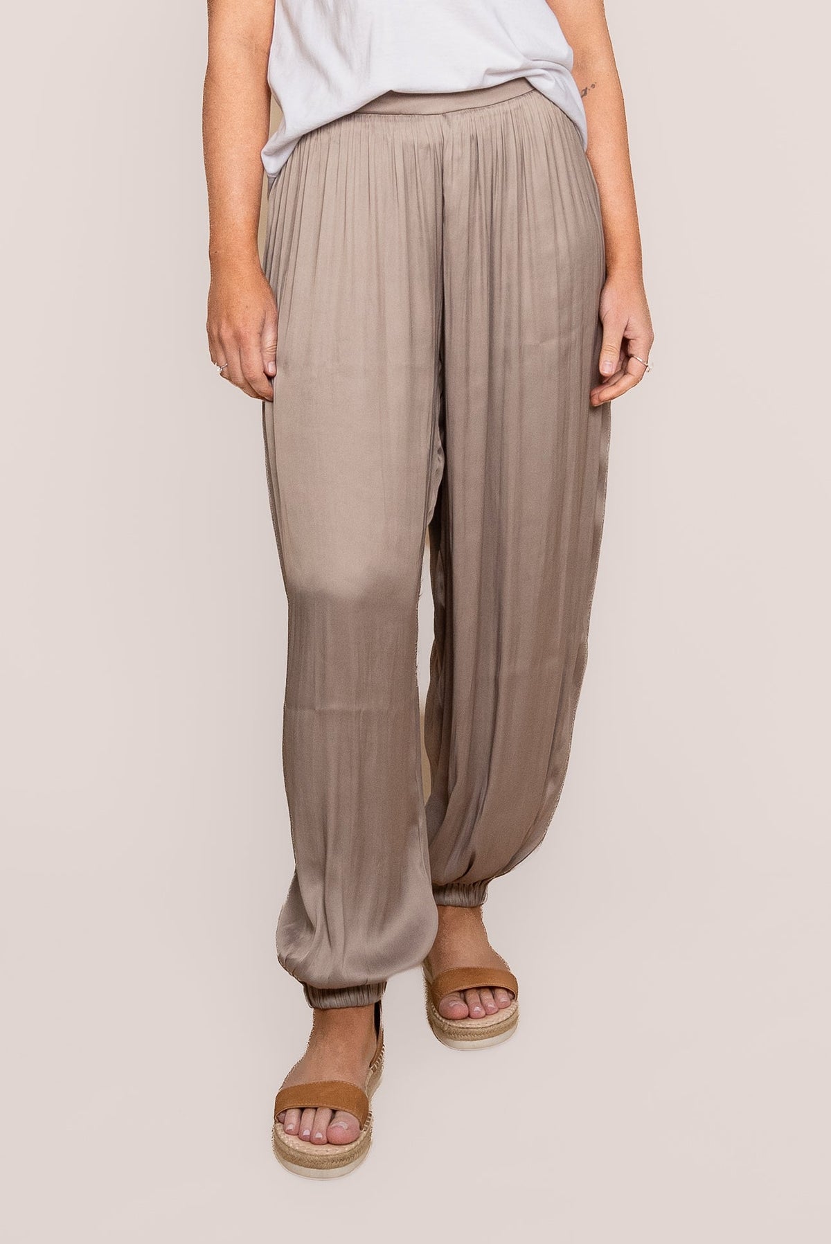 Kendall Satin Pants in Taupe