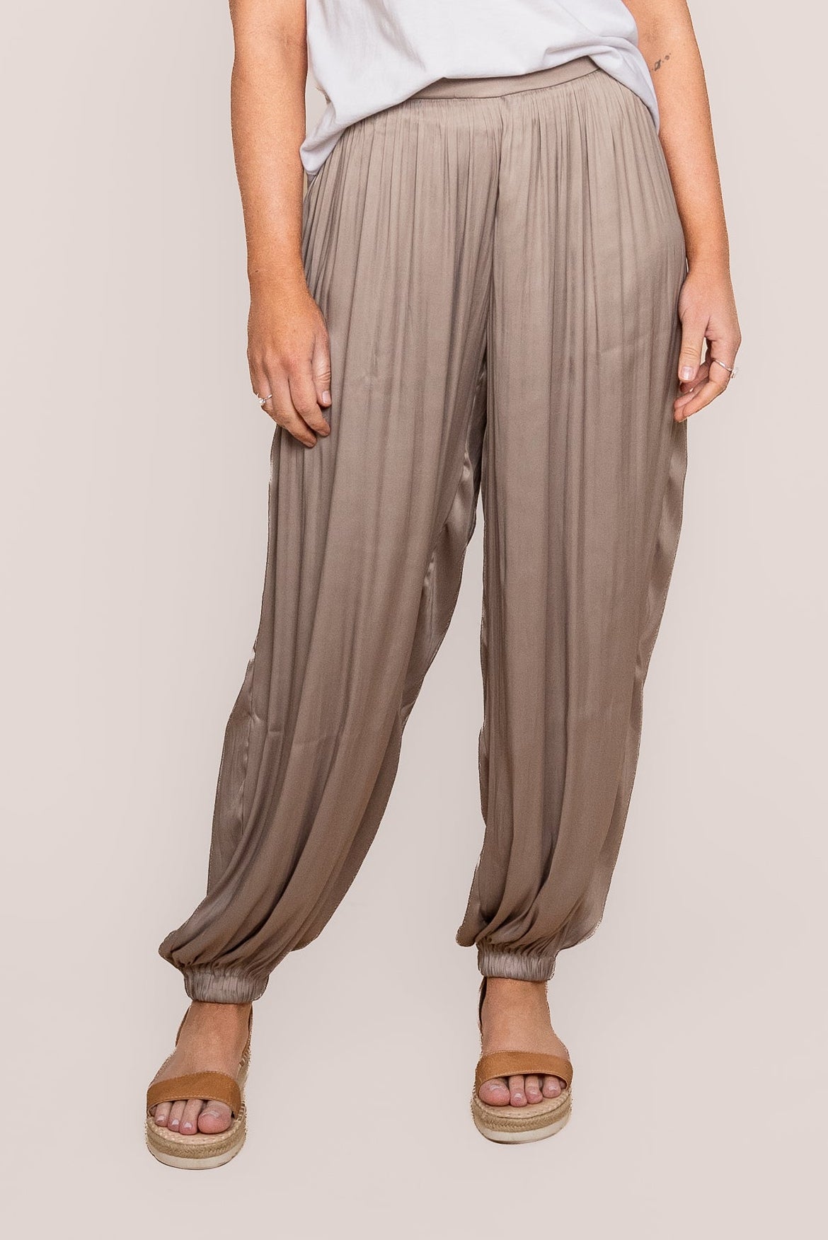 Kendall Satin Pants in Taupe