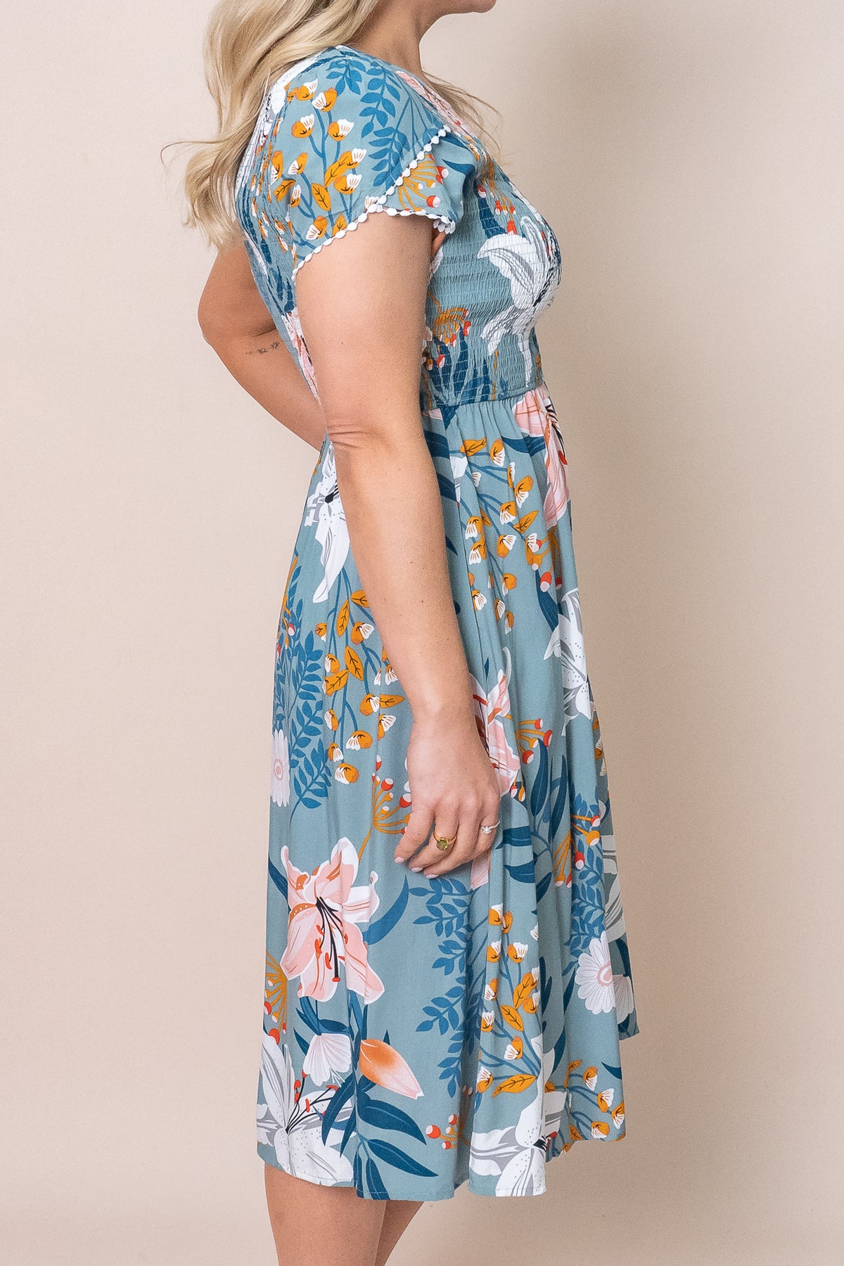 Edith Dress in Tropical Teal