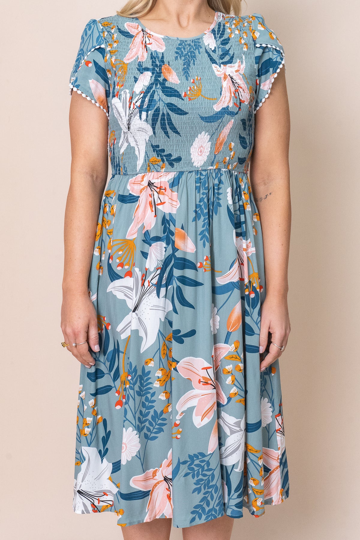 Edith Dress in Tropical Teal