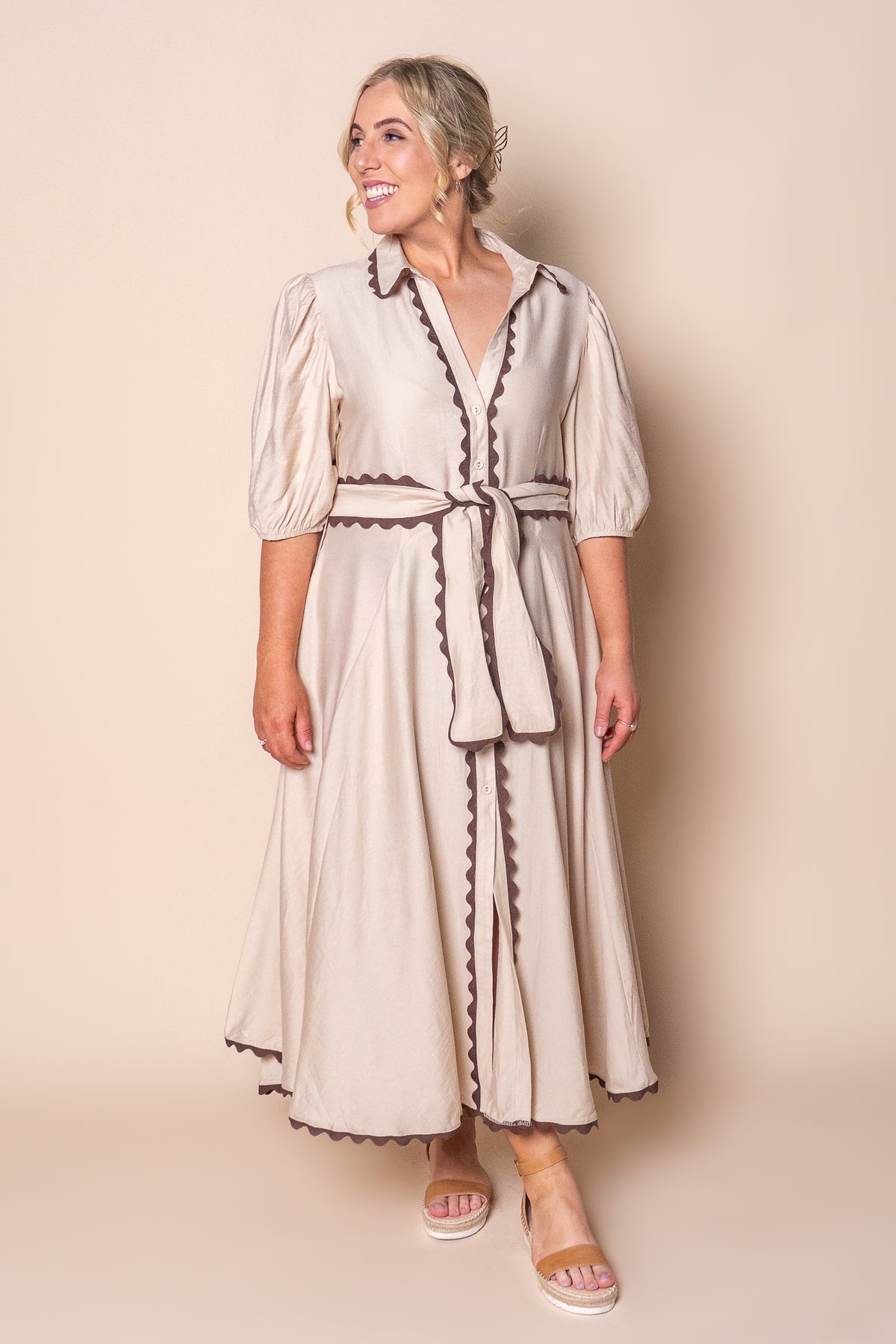 Sherry Midi Dress in Beige