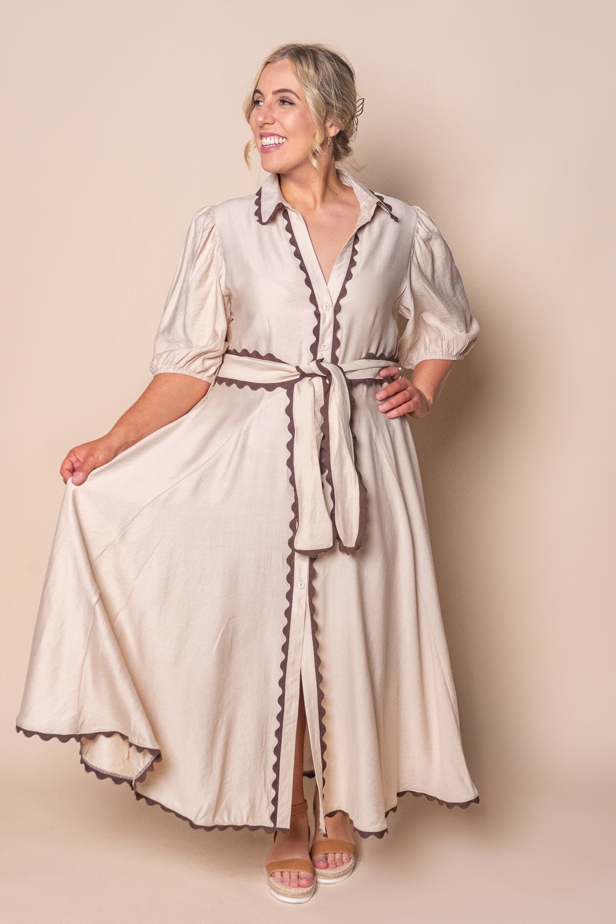 Sherry Midi Dress in Beige