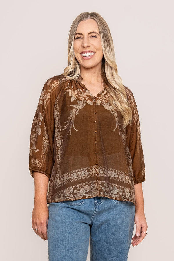 Tarnie Floral Top in Chocolate