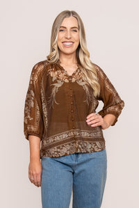 Tarnie Floral Top in Chocolate