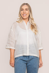 Harrietta Linen Blend Top in White