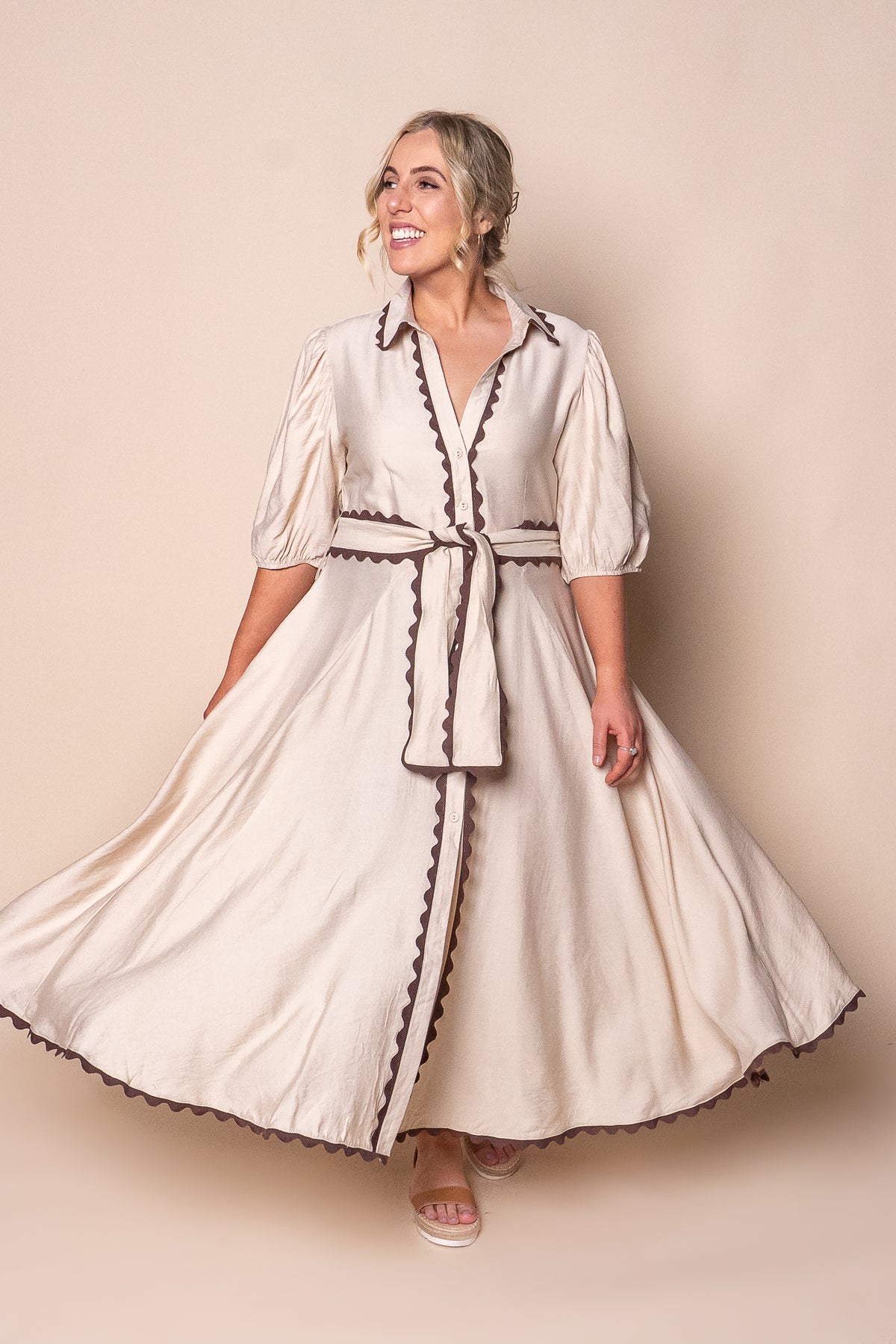 Sherry Midi Dress in Beige