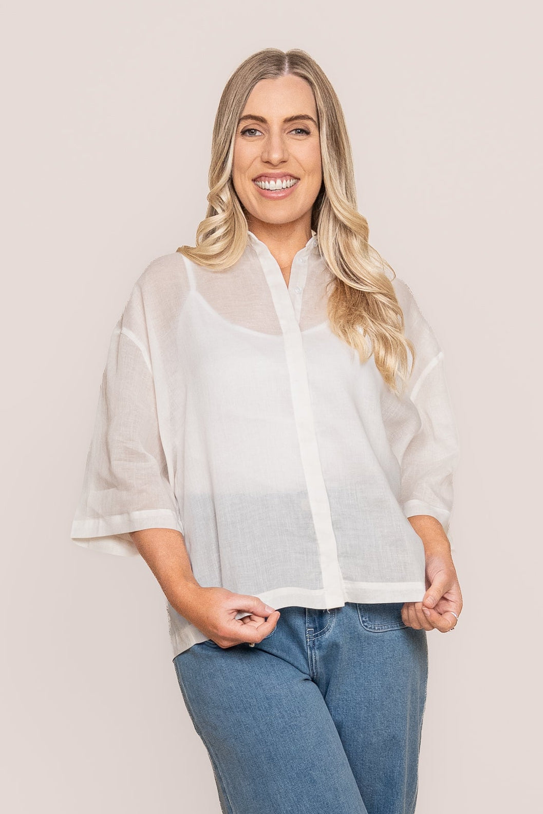 Harrietta Linen Blend Top in White
