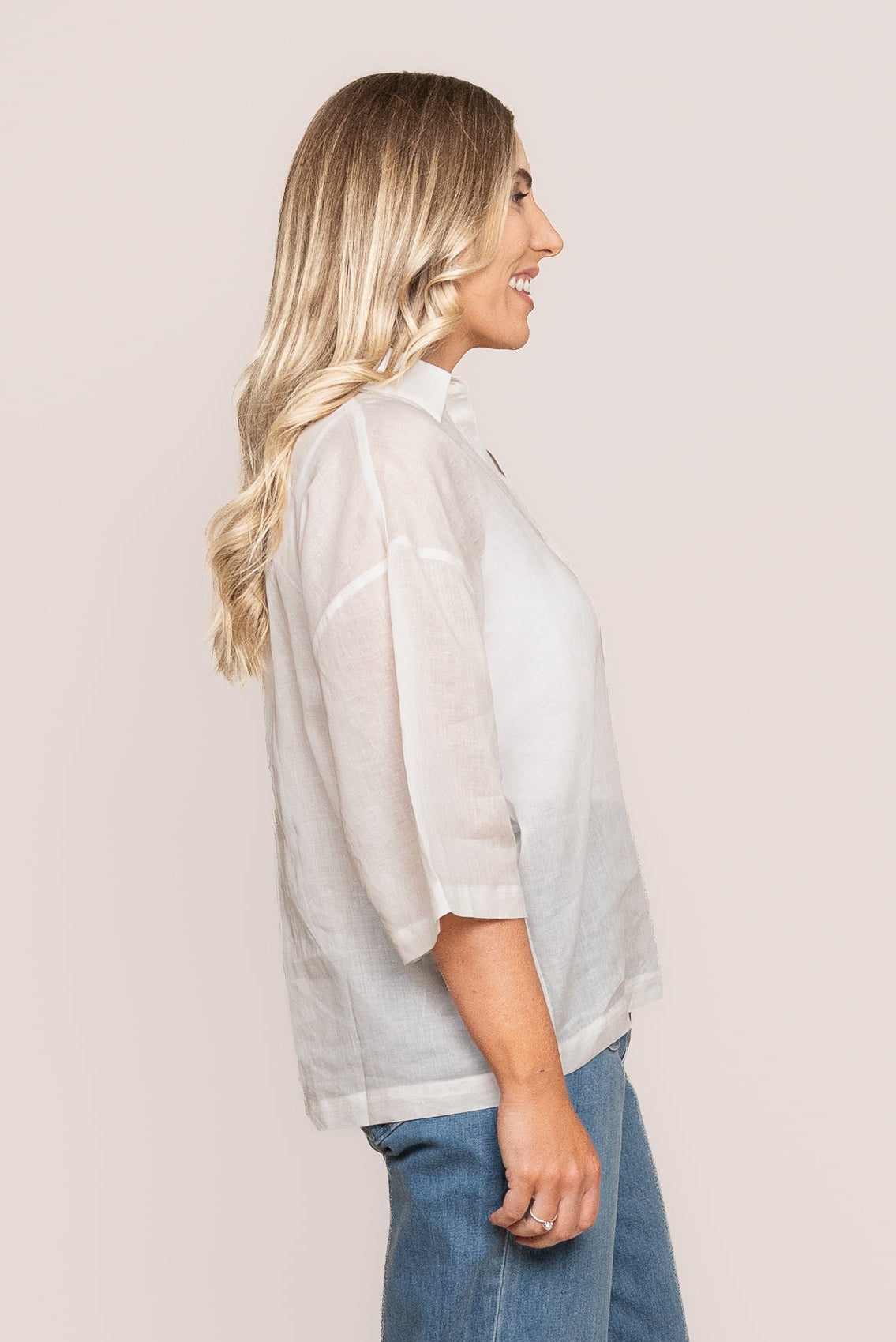 Harrietta Linen Blend Top in White
