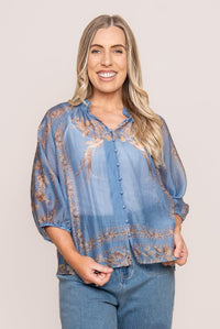 Tarnie Floral Top in Soft Blue