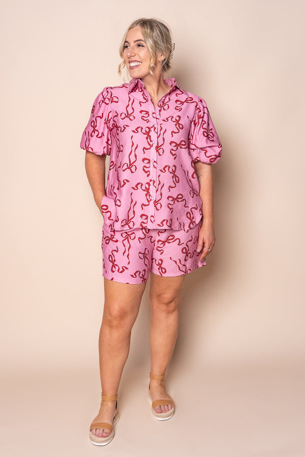 Johanna Bow Ribbon Top in Pink