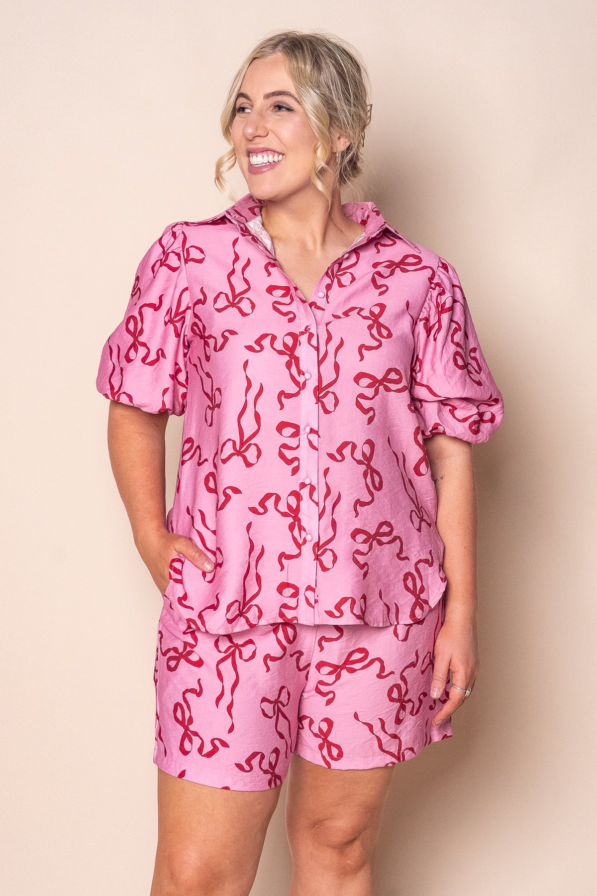 Johanna Bow Ribbon Top in Pink