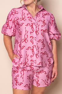 Johanna Bow Ribbon Top in Pink