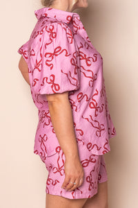 Johanna Bow Ribbon Top in Pink