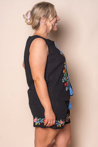 Izzi Embroidered Floral Top in Black