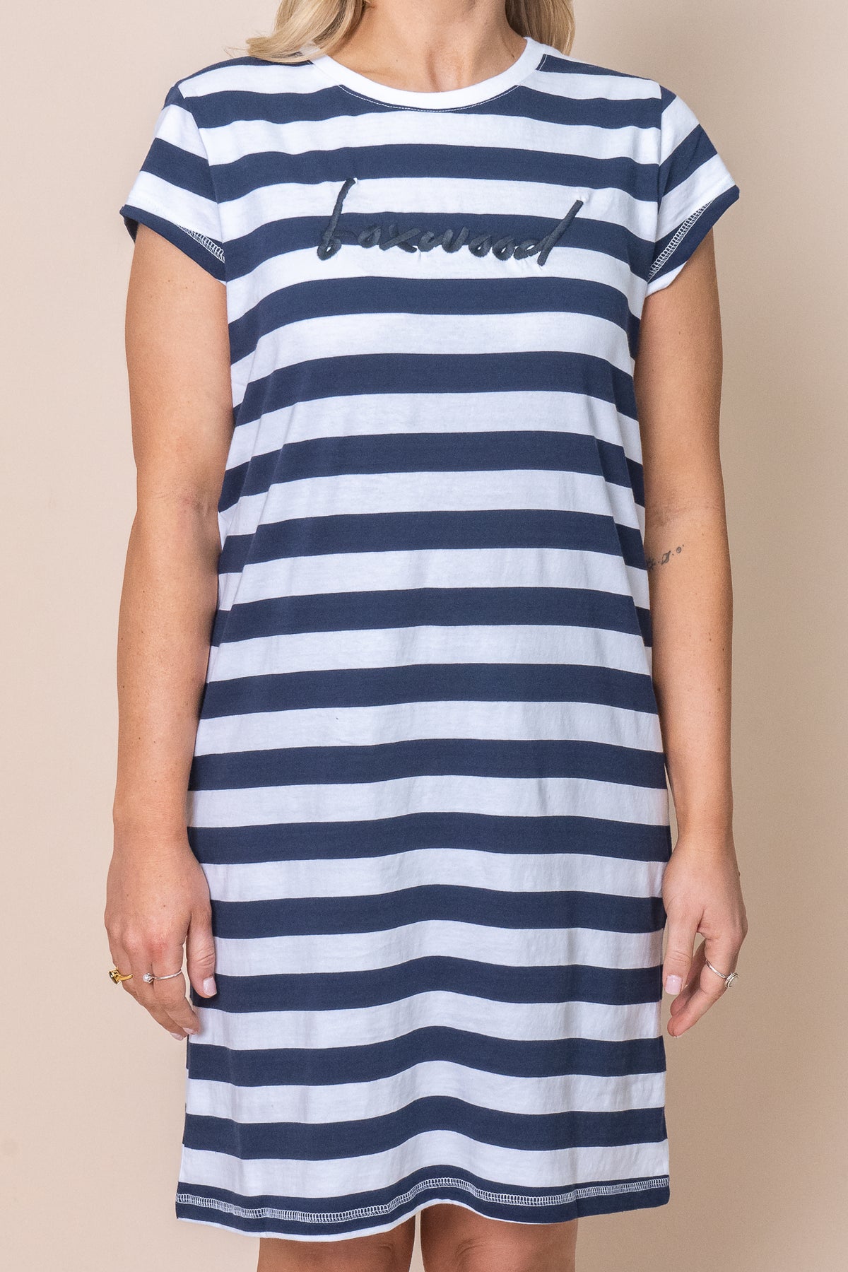 Signature Stripe Tee Dress in Navy & White Stripe