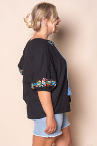 Danique Embroidered Floral Top in Black