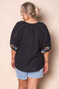 Danique Embroidered Floral Top in Black