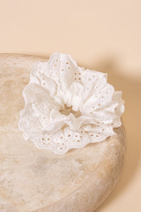 Lola Broderie Hair Scrunchie in Vintage White - All About Eve