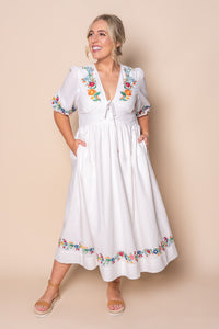 Velvette Embroidered Midi Dress in White