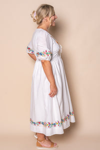 Velvette Embroidered Midi Dress in White