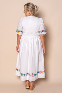 Velvette Embroidered Midi Dress in White