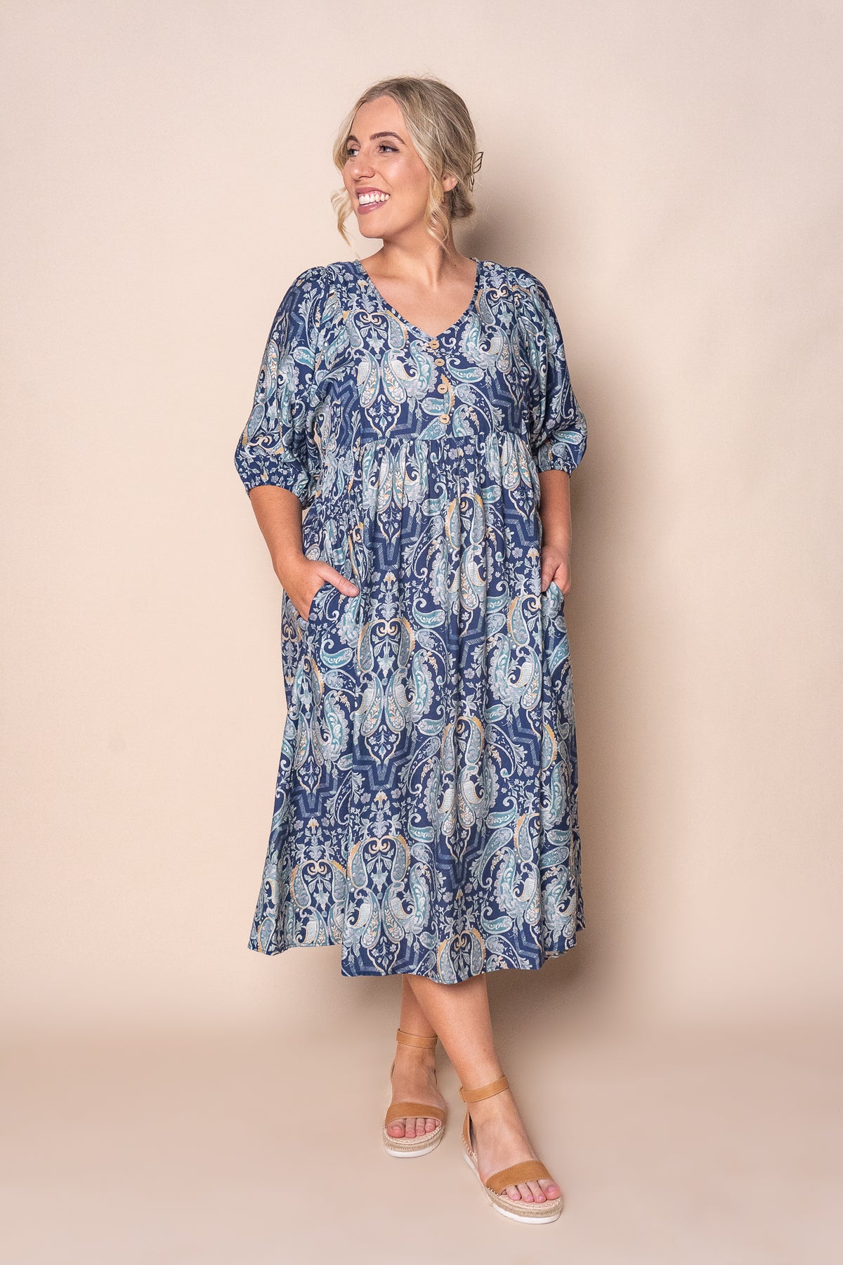 Abigail Midi Dress in Navy