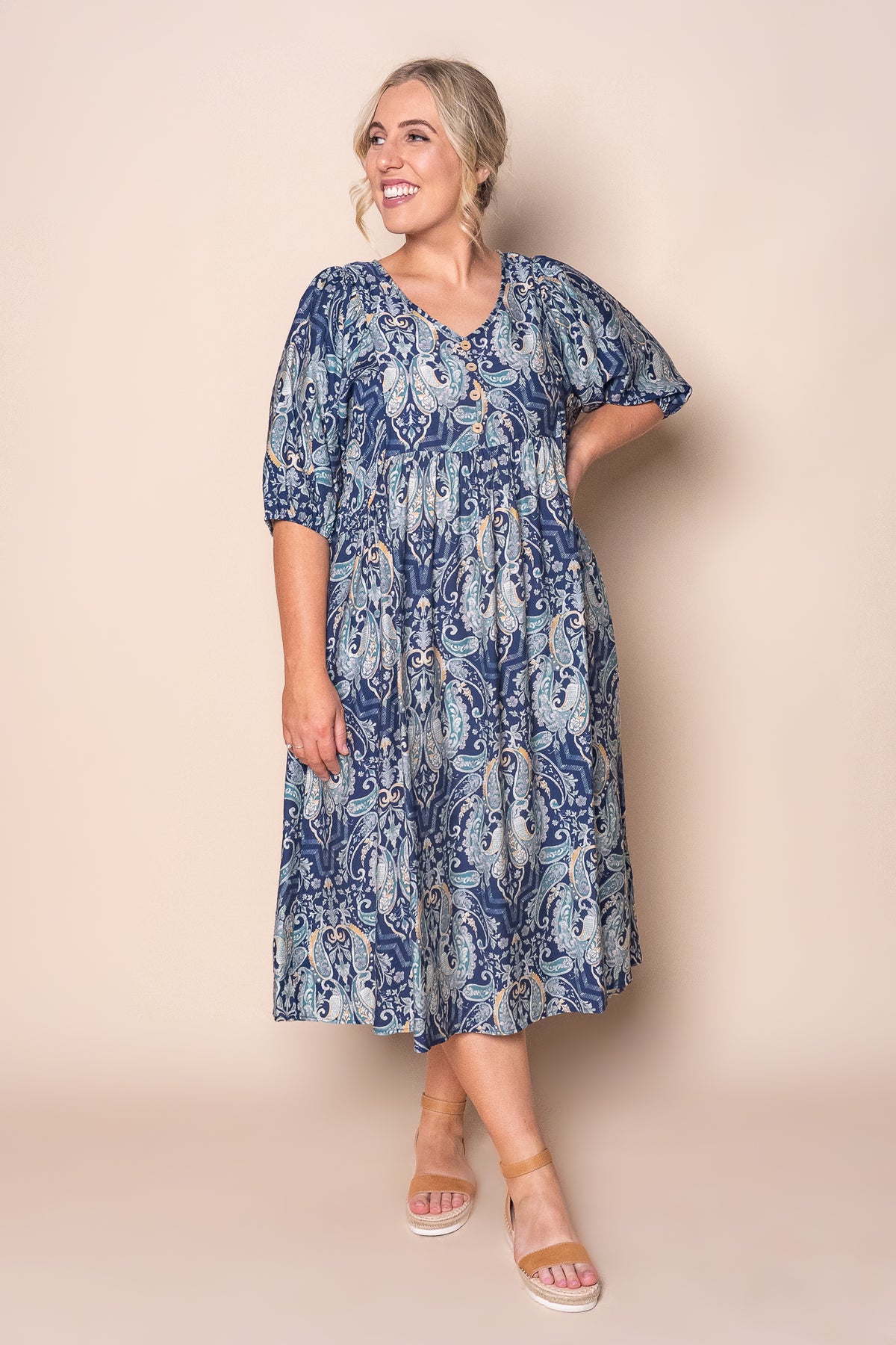 Abigail Midi Dress in Navy