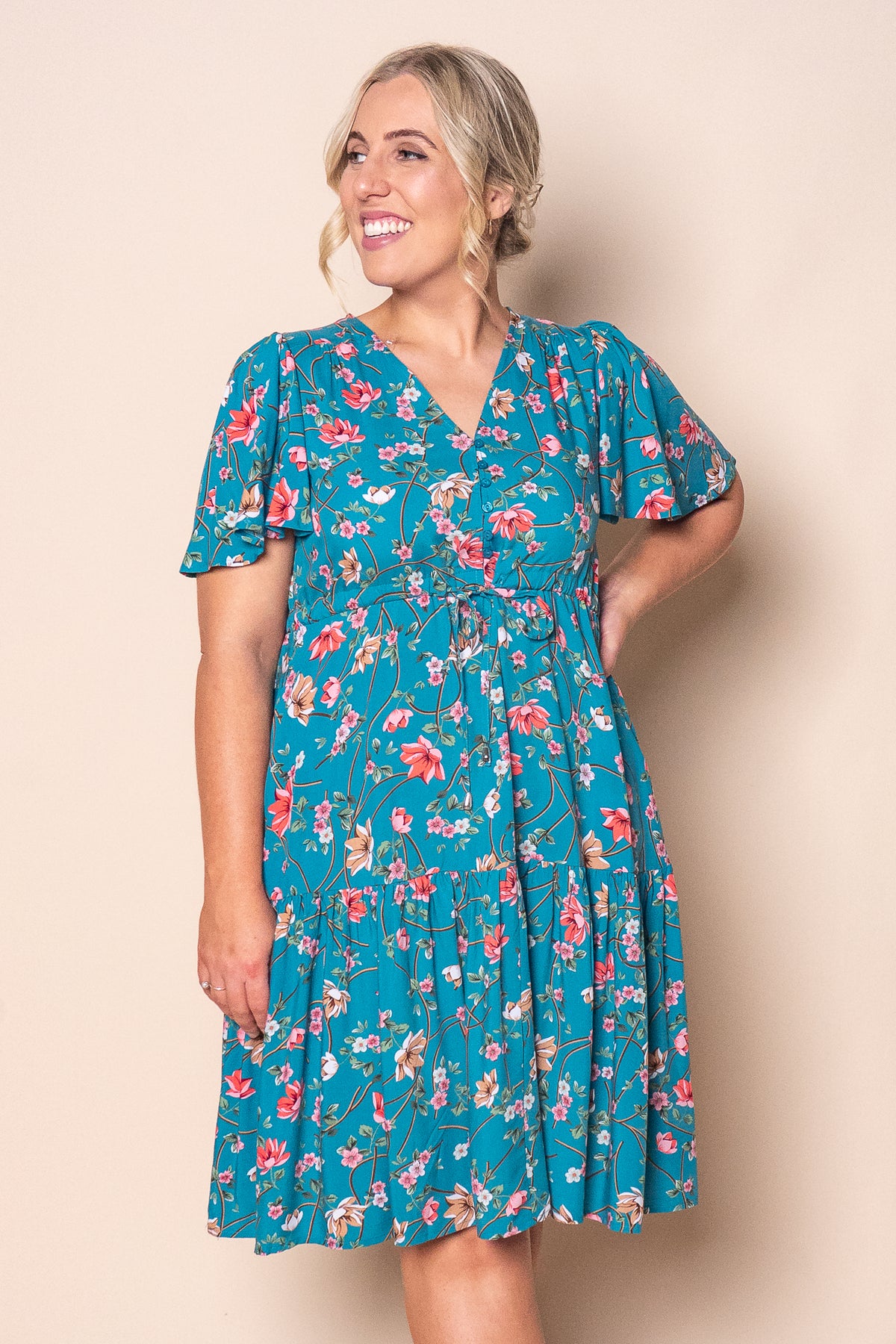 Claire Floral Dress in Teal