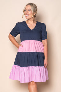 Emily Panelled Dress in Navy/Pink