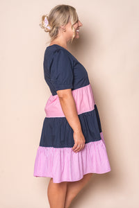 Emily Panelled Dress in Navy/Pink