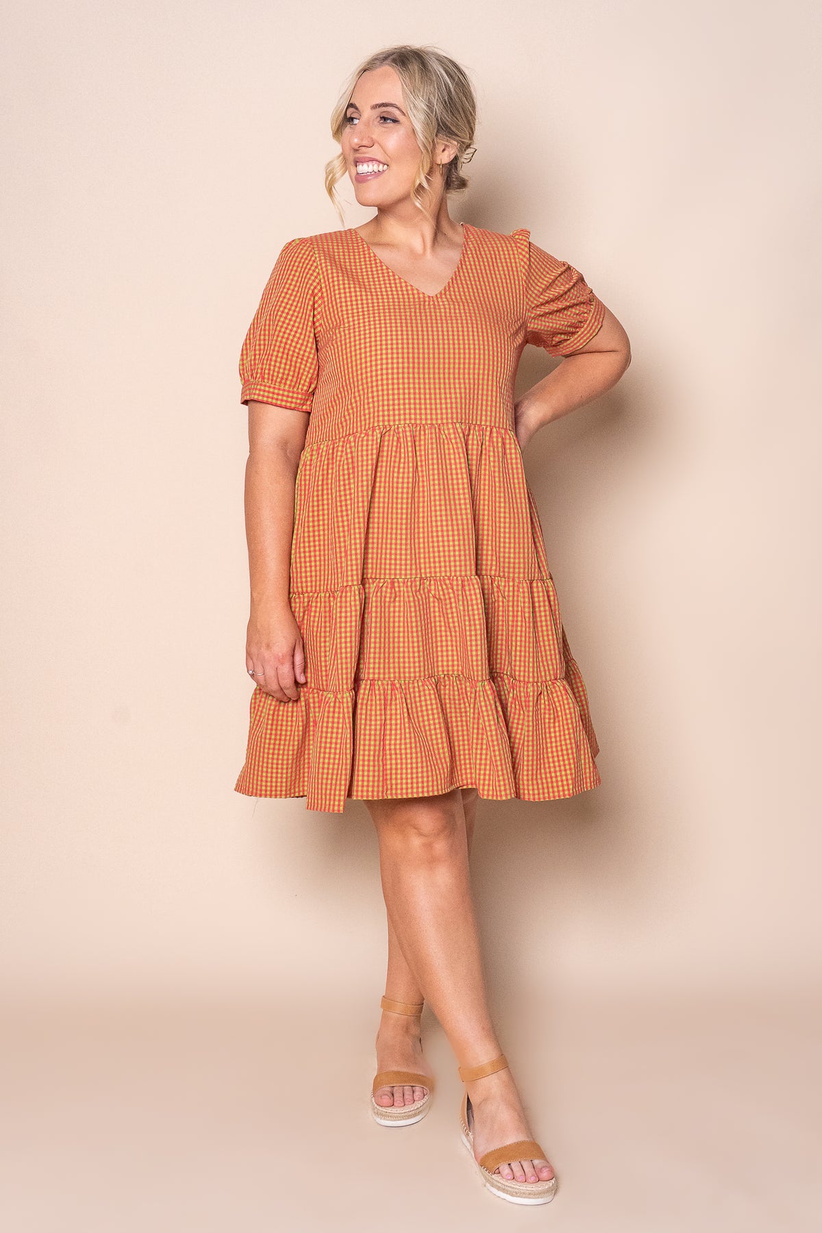 Yansi Gingham Dress in Toffee Apple