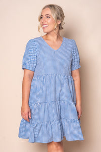 Yansi Gingham Dress in Mid Blue