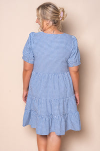 Yansi Gingham Dress in Mid Blue