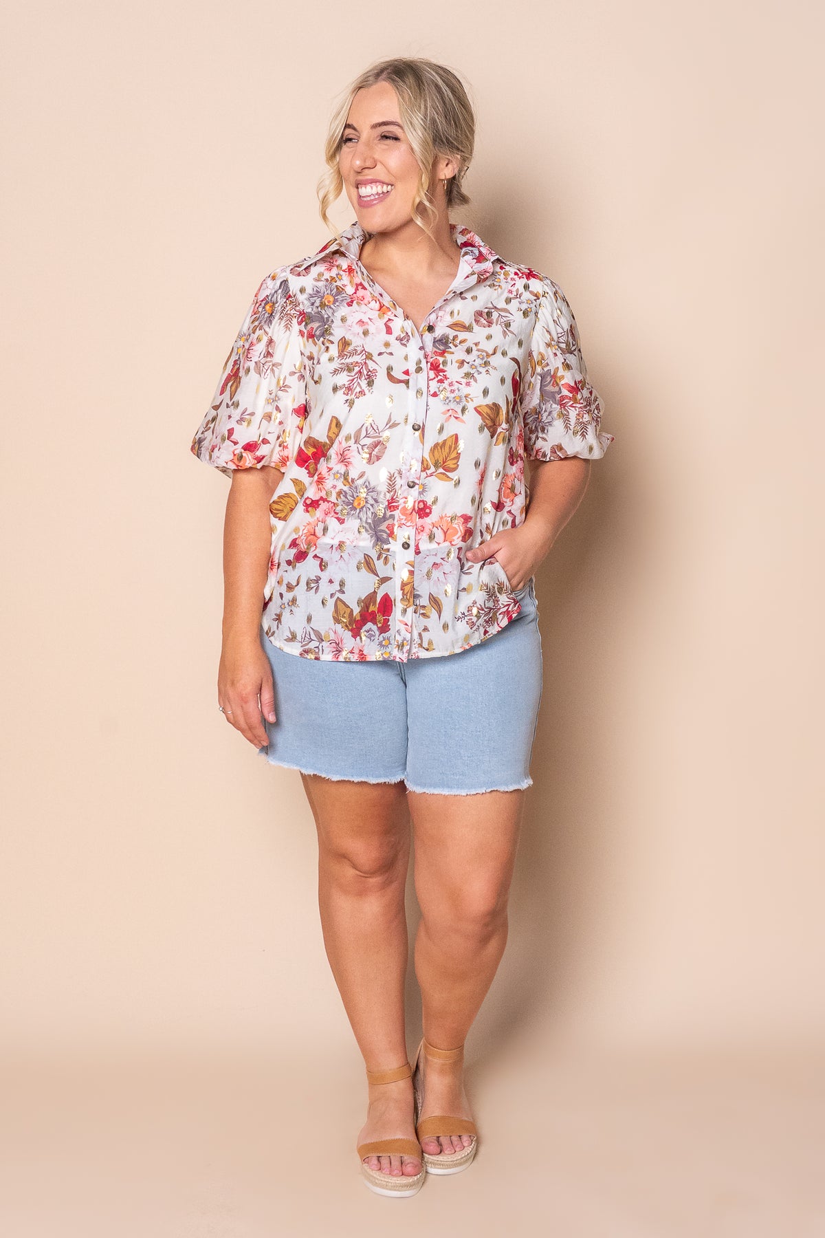 Steph Floral Top in White