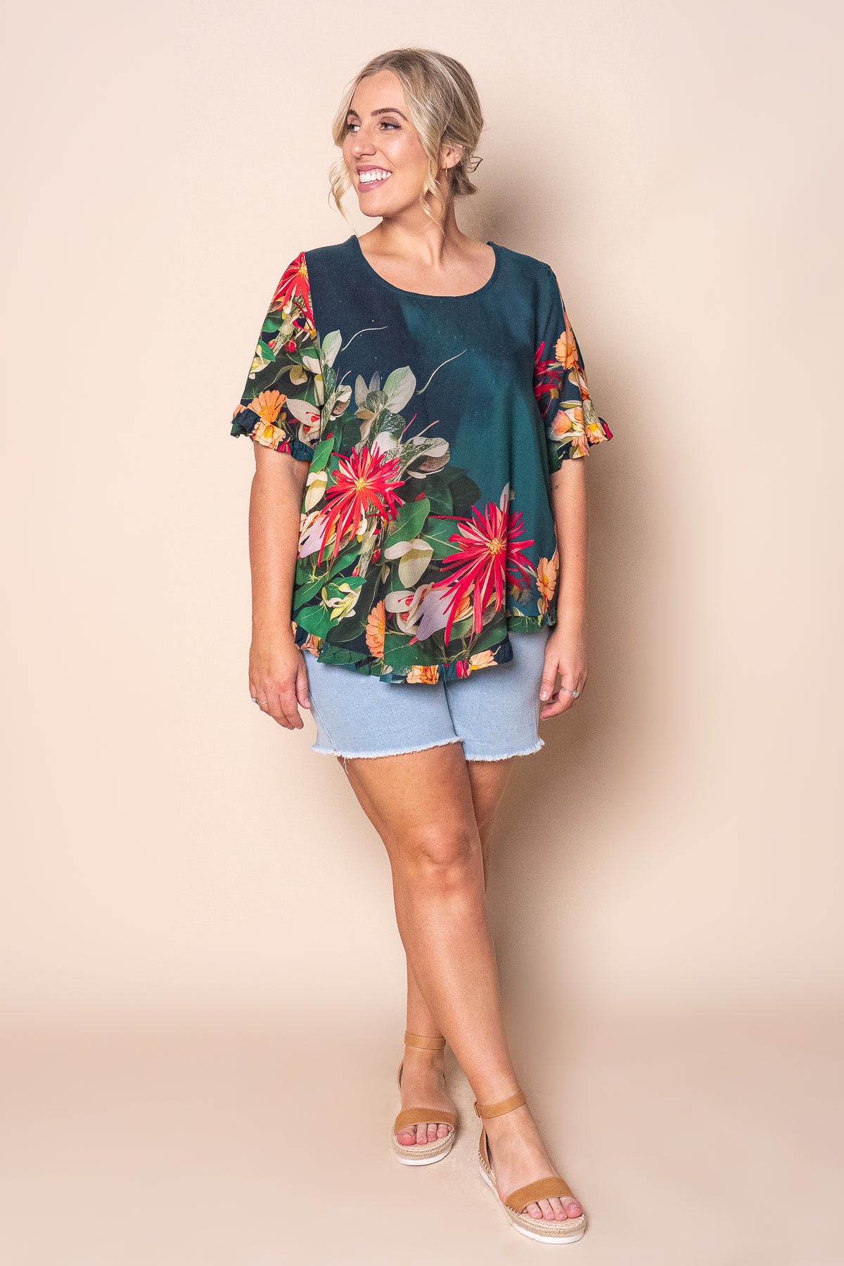 Lani Ruffle Top in Dark Teal