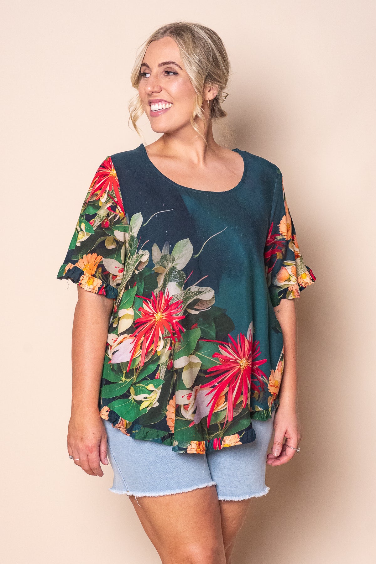 Lani Ruffle Top in Dark Teal