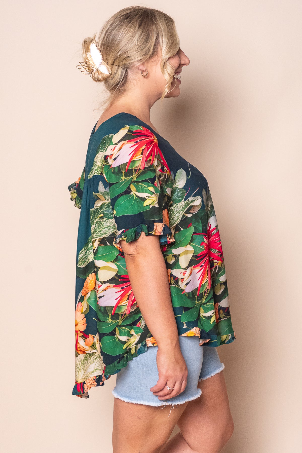 Lani Ruffle Top in Dark Teal