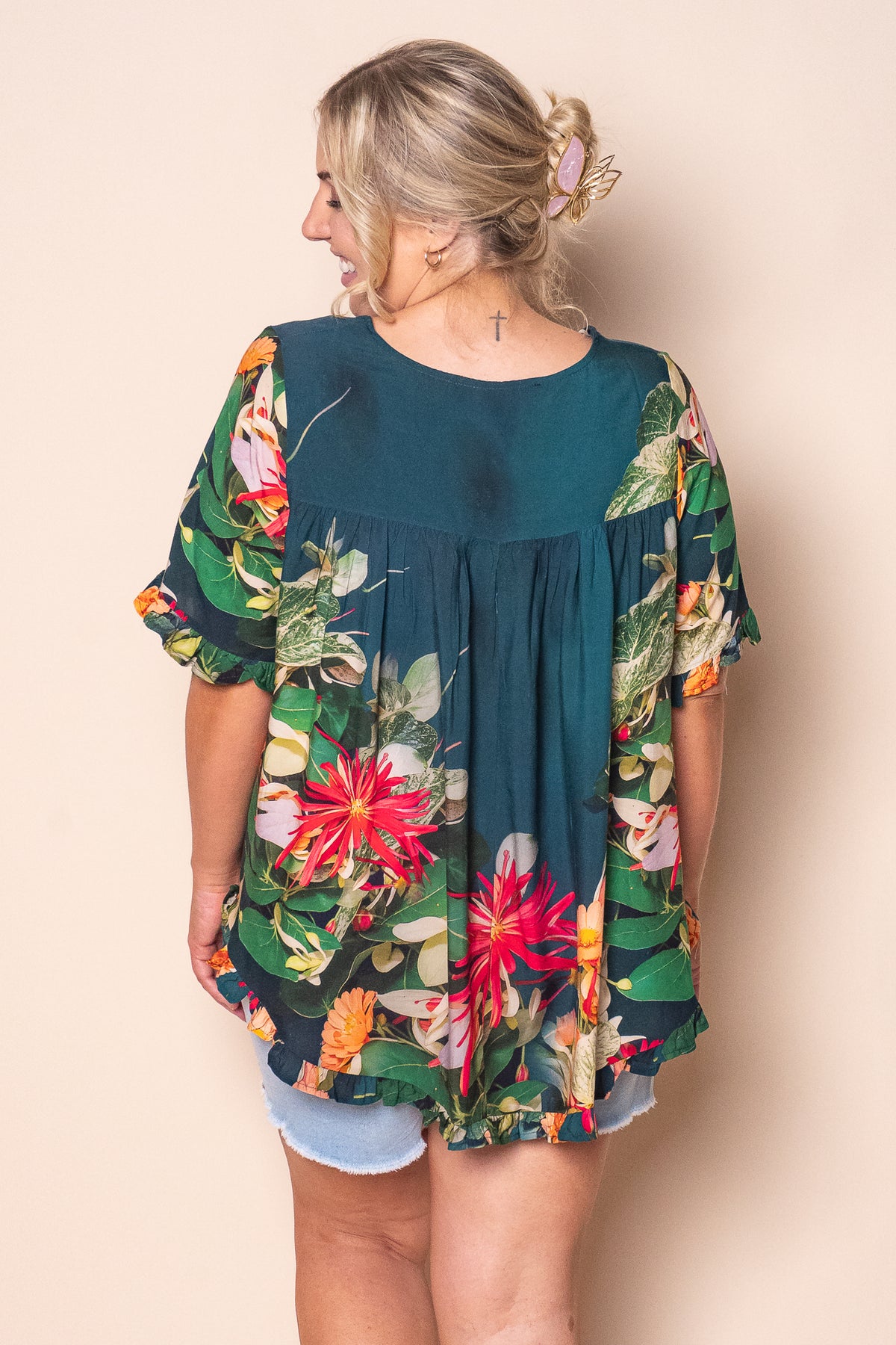 Lani Ruffle Top in Dark Teal