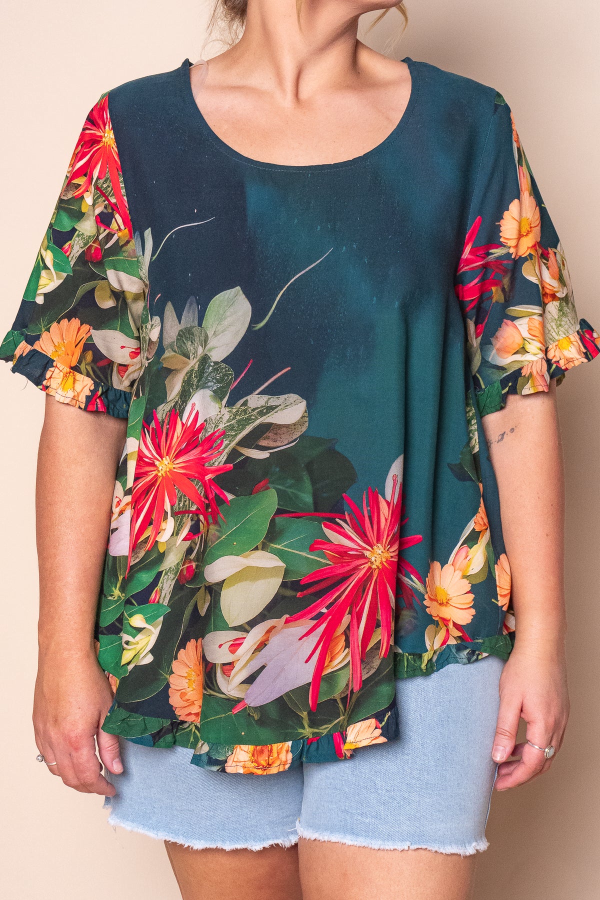 Lani Ruffle Top in Dark Teal