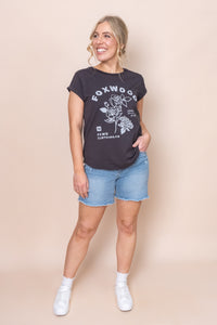 Rosette Tee in Washed Black - Foxwood