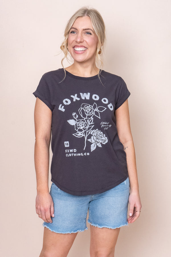 Rosette Tee in Washed Black - Foxwood