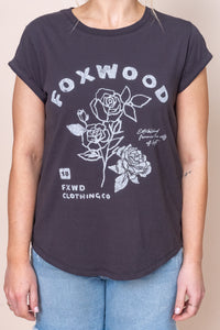 Rosette Tee in Washed Black - Foxwood