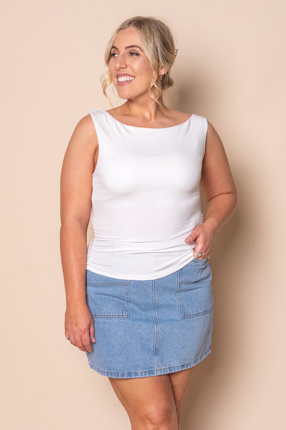 Kylie Off Shoulder Top in Vintage White - All About Eve