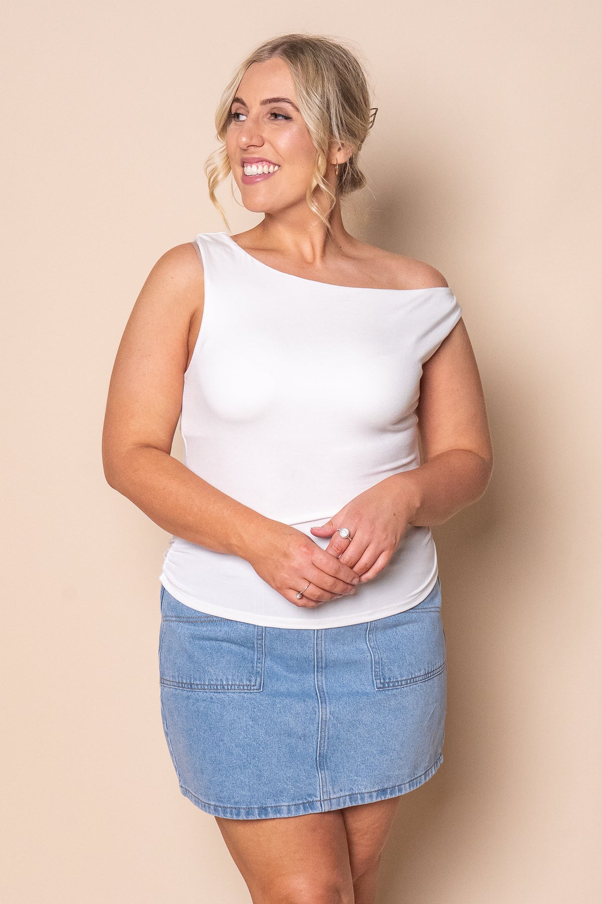 Kylie Off Shoulder Top in Vintage White - All About Eve